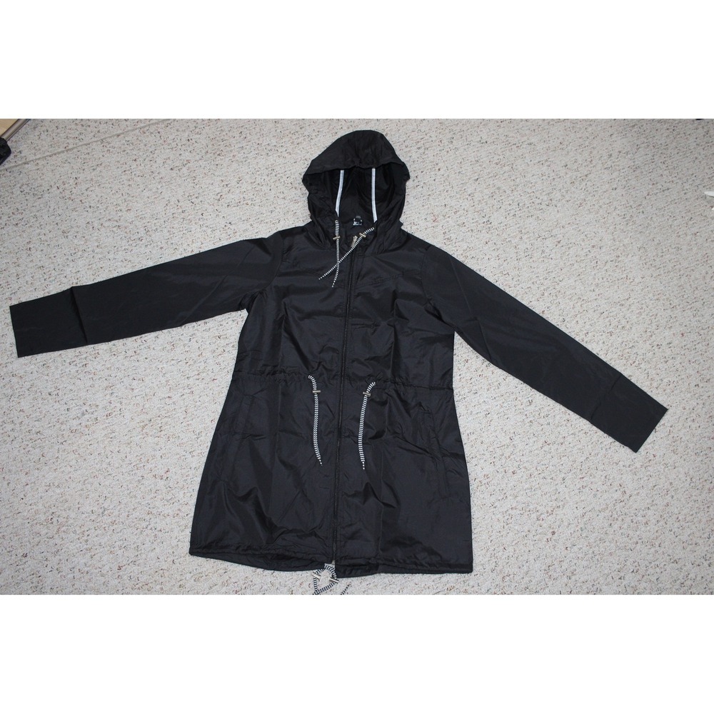 Long Tall Sally Black Hooded Rain Jacket Cinch Waist NWT US 8Tall - Picture 4 of 7